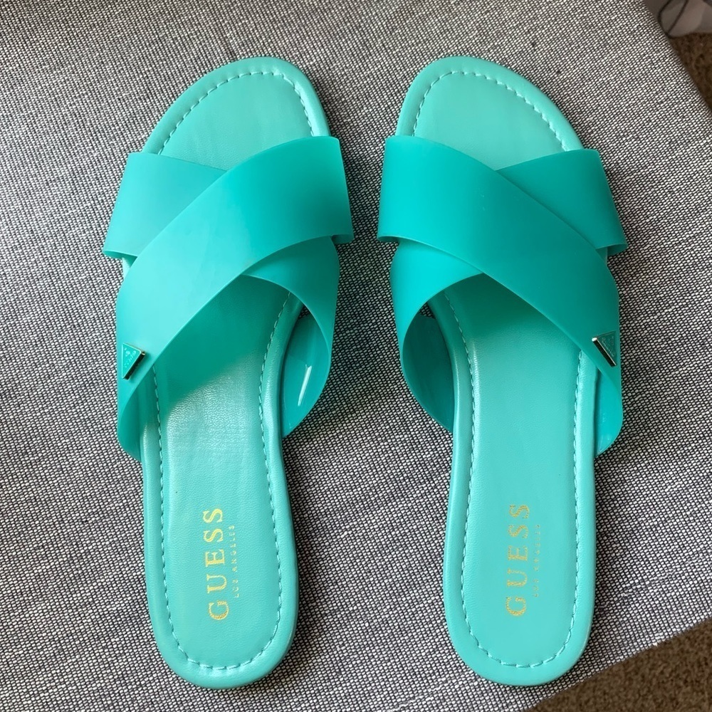 Guess Green Flat Sandal Size 10M - Picture 14 of 15